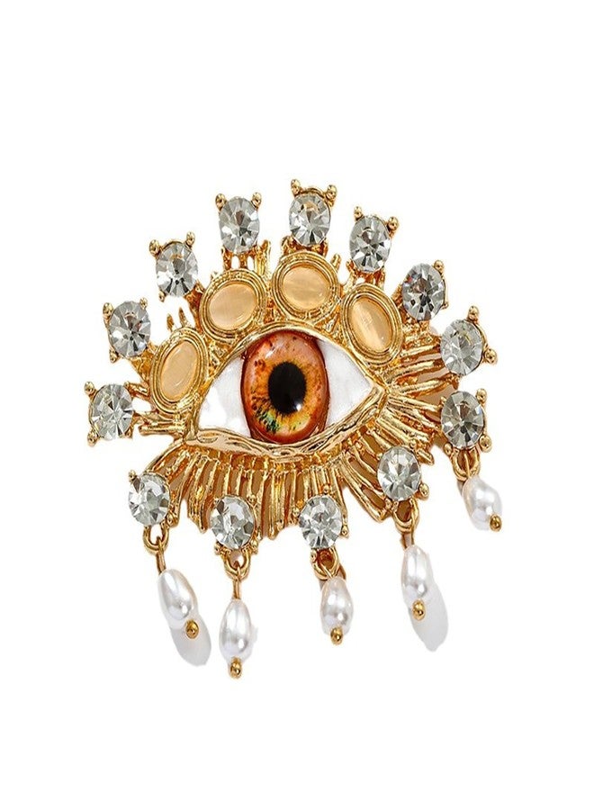 MXUHUI Evil Eye Brooch Fashion Unique Elegant Rhinestone Vintage Lucky Charms Eye Brooch Enamel Tassel Pearl Pin Clothing Jewelry Clothing Backpack Jacket Hat Decoration DIY (Yellow) - Image 1